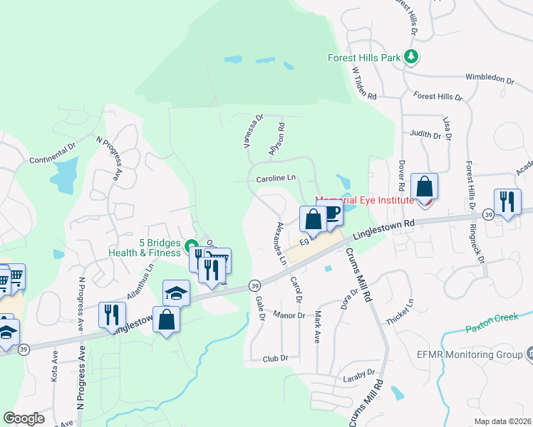 map of restaurants, bars, coffee shops, grocery stores, and more near 1140 Alexandra Lane in Harrisburg