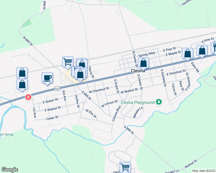 map of restaurants, bars, coffee shops, grocery stores, and more near 229 West Chestnut Street in Cleona