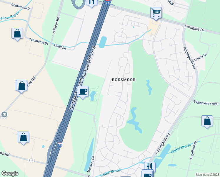 map of restaurants, bars, coffee shops, grocery stores, and more near 639 Yale Way in Monroe Township