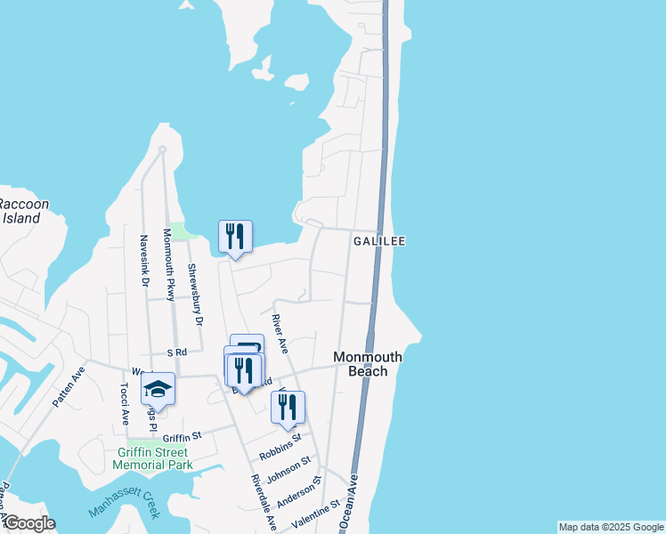 map of restaurants, bars, coffee shops, grocery stores, and more near 3 Sailors Way in Monmouth Beach