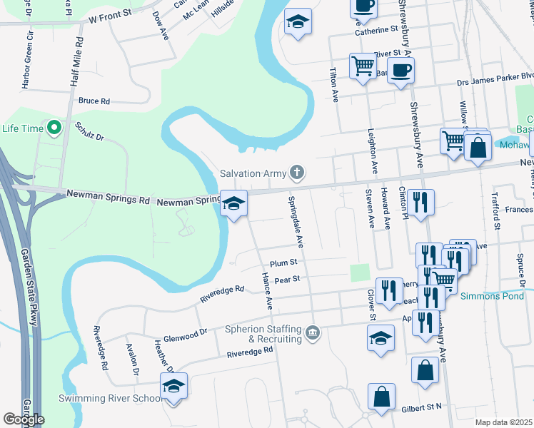 map of restaurants, bars, coffee shops, grocery stores, and more near 9 Pica Place in Tinton Falls