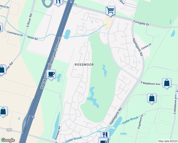 map of restaurants, bars, coffee shops, grocery stores, and more near 626B Windsor Way in Monroe Township