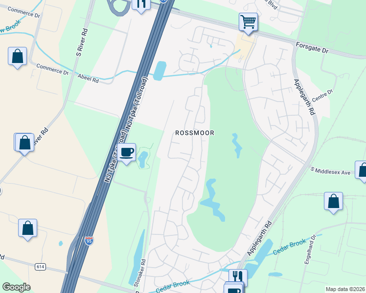 map of restaurants, bars, coffee shops, grocery stores, and more near 634A Yale Way in Monroe Township