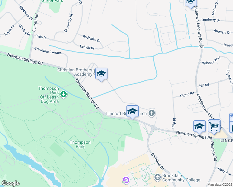 map of restaurants, bars, coffee shops, grocery stores, and more near Newman Springs Road in Lincroft