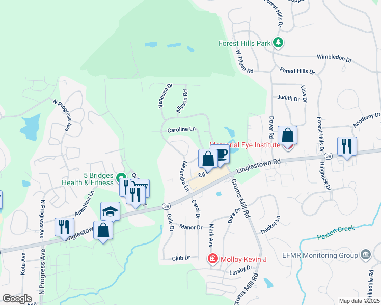 map of restaurants, bars, coffee shops, grocery stores, and more near 1058 Tibor Lane in Harrisburg