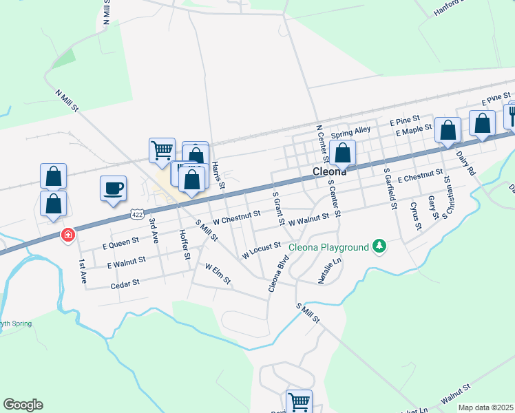 map of restaurants, bars, coffee shops, grocery stores, and more near 229 West Chestnut Street in Cleona