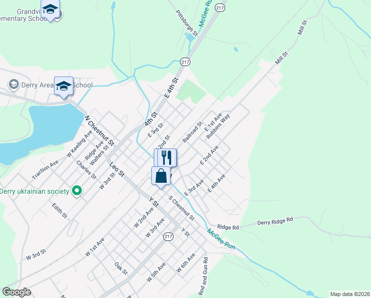 map of restaurants, bars, coffee shops, grocery stores, and more near 407 Short Street in Derry