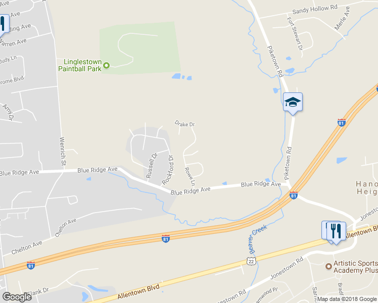 map of restaurants, bars, coffee shops, grocery stores, and more near 6816 Rowe Drive in Harrisburg