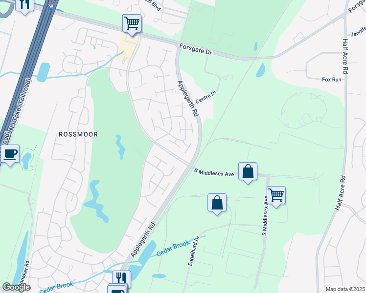 map of restaurants, bars, coffee shops, grocery stores, and more near 166 Portland Lane in Monroe Township