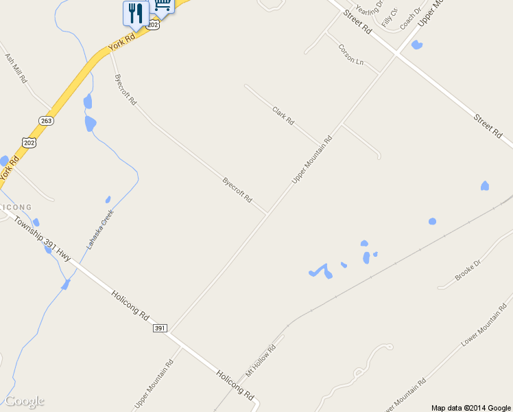 map of restaurants, bars, coffee shops, grocery stores, and more near 2310 Byecroft Road in New Hope