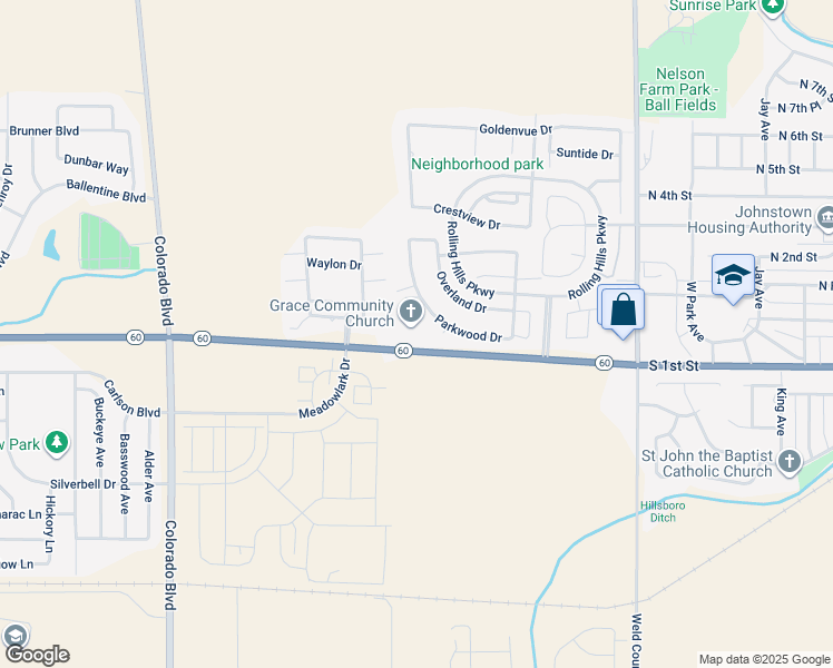 map of restaurants, bars, coffee shops, grocery stores, and more near 2033 West South 1st Street in Johnstown
