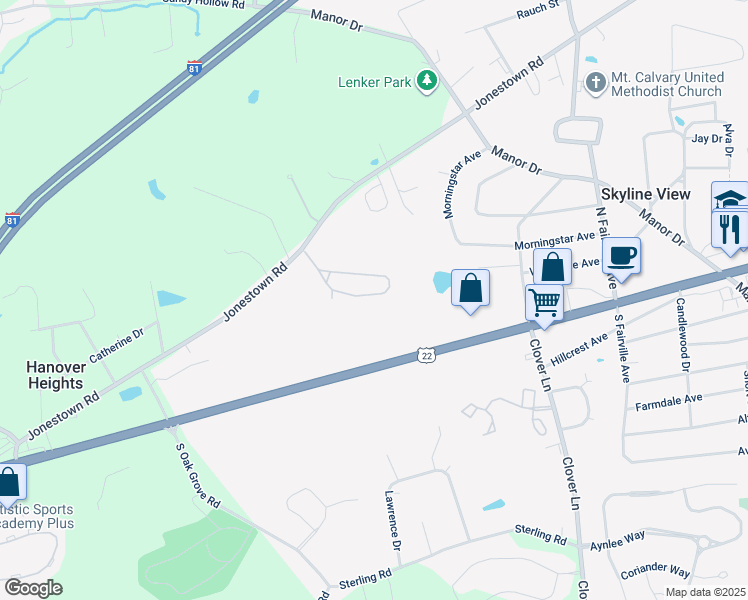 map of restaurants, bars, coffee shops, grocery stores, and more near 135 Mapleton Boulevard in Harrisburg