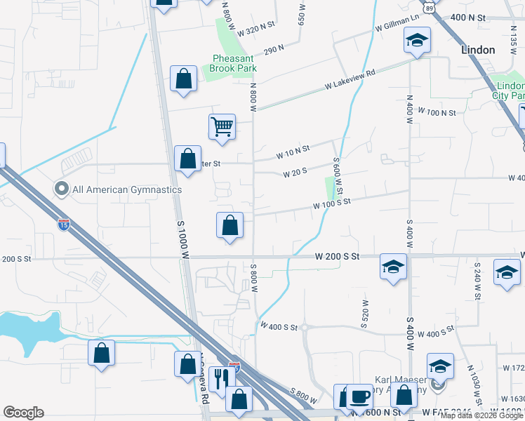 map of restaurants, bars, coffee shops, grocery stores, and more near 780 West 100 South in Lindon