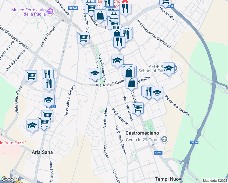 map of restaurants, bars, coffee shops, grocery stores, and more near 26-30 Via dell'Abate Antonio in Lecce