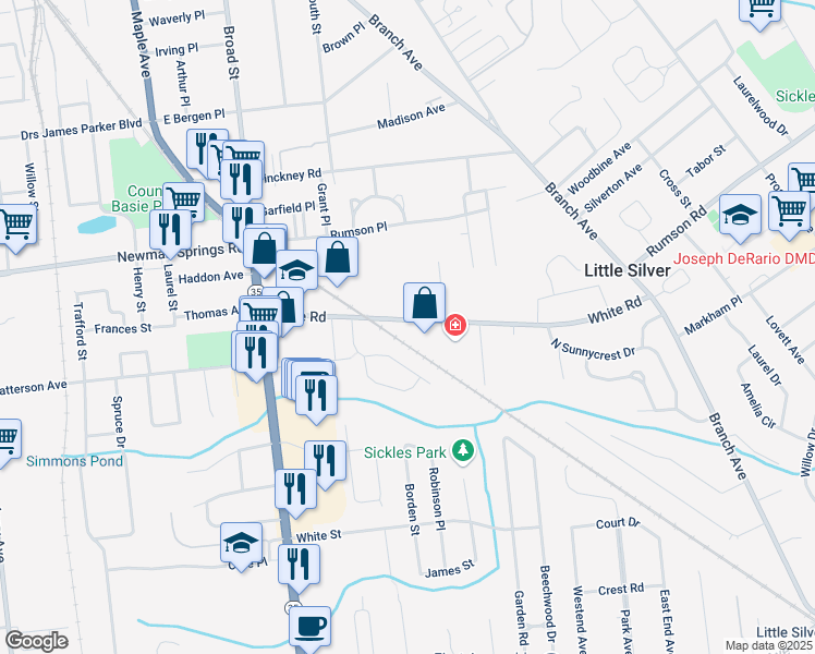 map of restaurants, bars, coffee shops, grocery stores, and more near 137 White Road in Little Silver