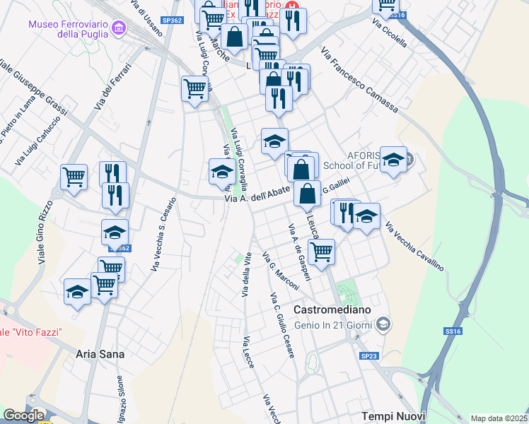map of restaurants, bars, coffee shops, grocery stores, and more near 26-30 Via dell'Abate Antonio in Lecce