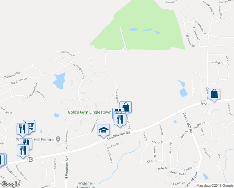 map of restaurants, bars, coffee shops, grocery stores, and more near Blue Ridge Circle in Harrisburg