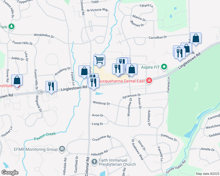 map of restaurants, bars, coffee shops, grocery stores, and more near 4340-4342 Linglestown Road in Dauphin