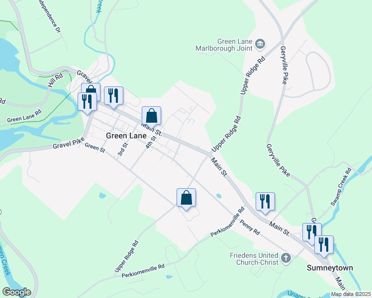 map of restaurants, bars, coffee shops, grocery stores, and more near 505 Main Street in Green Lane