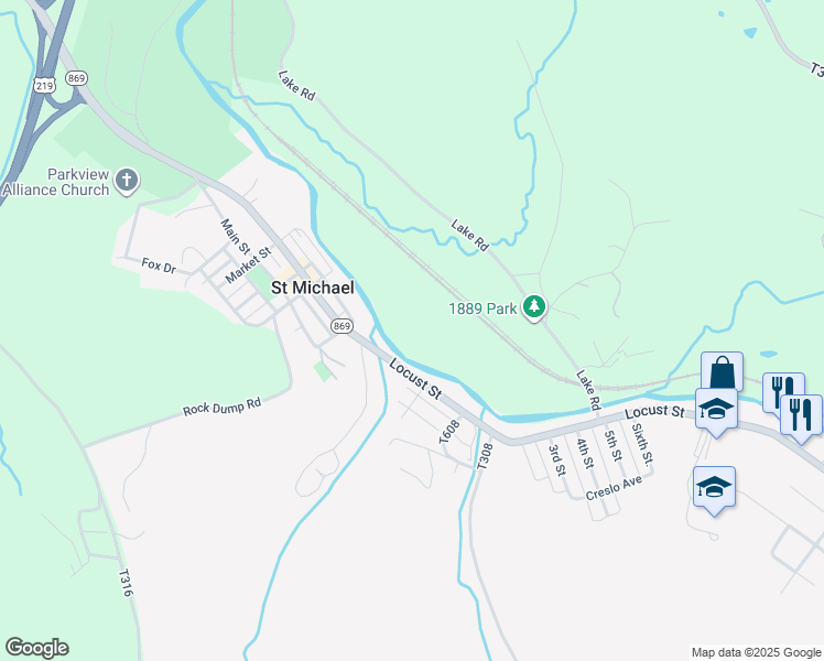 map of restaurants, bars, coffee shops, grocery stores, and more near in Saint Michael