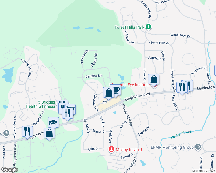 map of restaurants, bars, coffee shops, grocery stores, and more near 1429 Alexandra Lane in Dauphin County