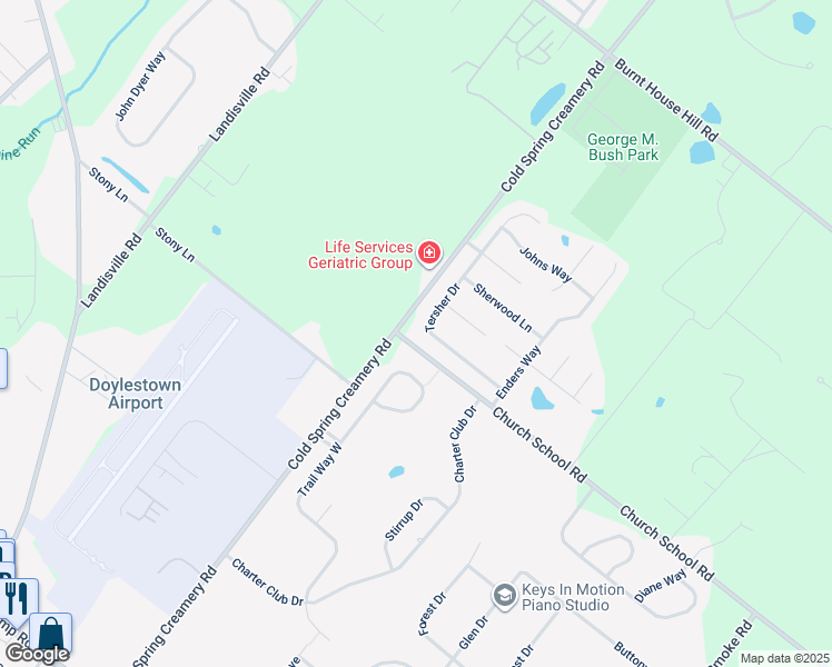 map of restaurants, bars, coffee shops, grocery stores, and more near 4152 Tersher Drive in Doylestown