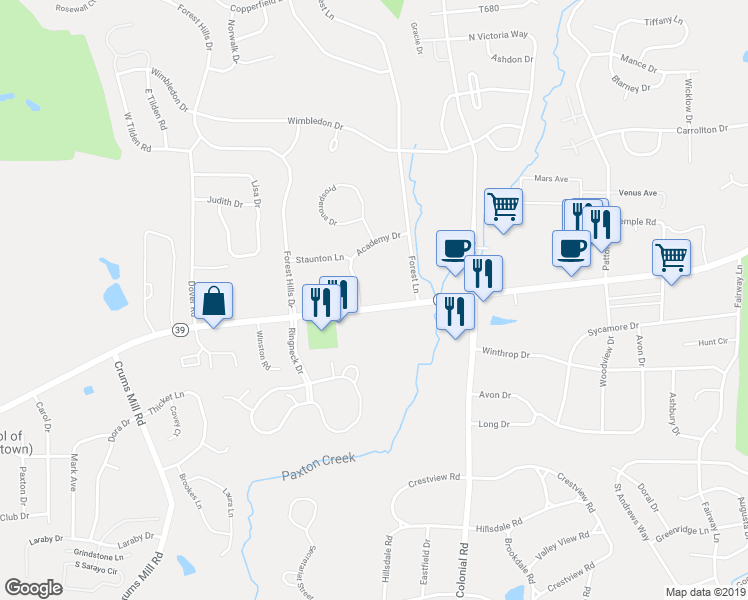 map of restaurants, bars, coffee shops, grocery stores, and more near 4202 Linglestown Road in Harrisburg