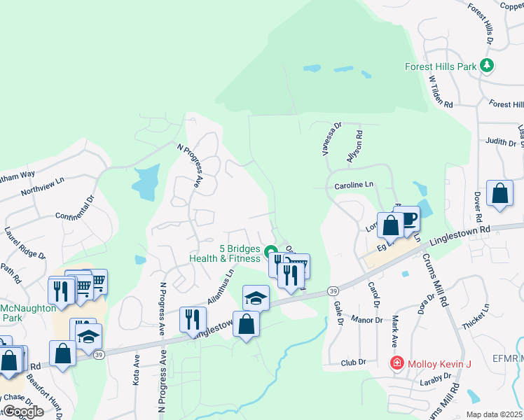 map of restaurants, bars, coffee shops, grocery stores, and more near 104 Blue Ridge Circle in Harrisburg