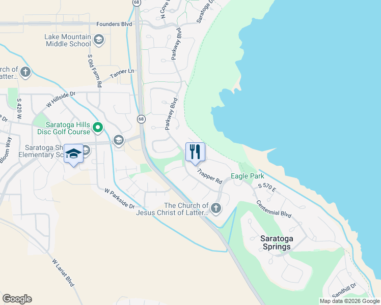 map of restaurants, bars, coffee shops, grocery stores, and more near 131 East Battalion Bay Circle in Saratoga Springs