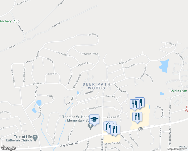 map of restaurants, bars, coffee shops, grocery stores, and more near 415 Redbud Court in Harrisburg