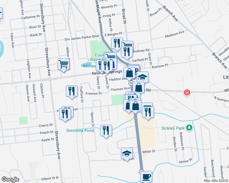 map of restaurants, bars, coffee shops, grocery stores, and more near 52 Thomas Avenue in Shrewsbury
