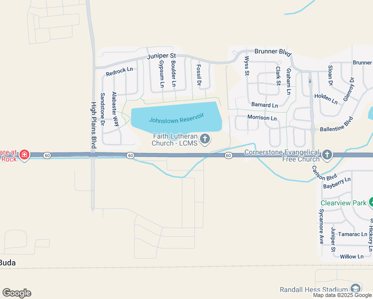map of restaurants, bars, coffee shops, grocery stores, and more near 4949 Colorado 60 in Johnstown