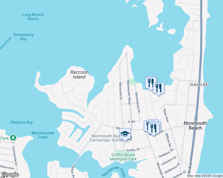 map of restaurants, bars, coffee shops, grocery stores, and more near 5 Patricia Court in Monmouth Beach