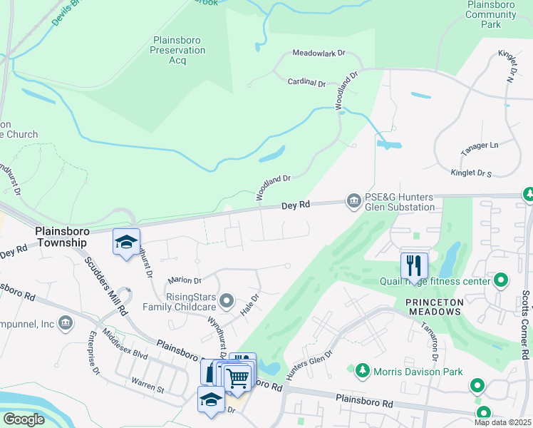 map of restaurants, bars, coffee shops, grocery stores, and more near in Plainsboro Township