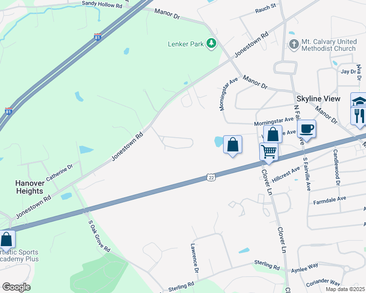 map of restaurants, bars, coffee shops, grocery stores, and more near 130 Mapleton Boulevard in Harrisburg
