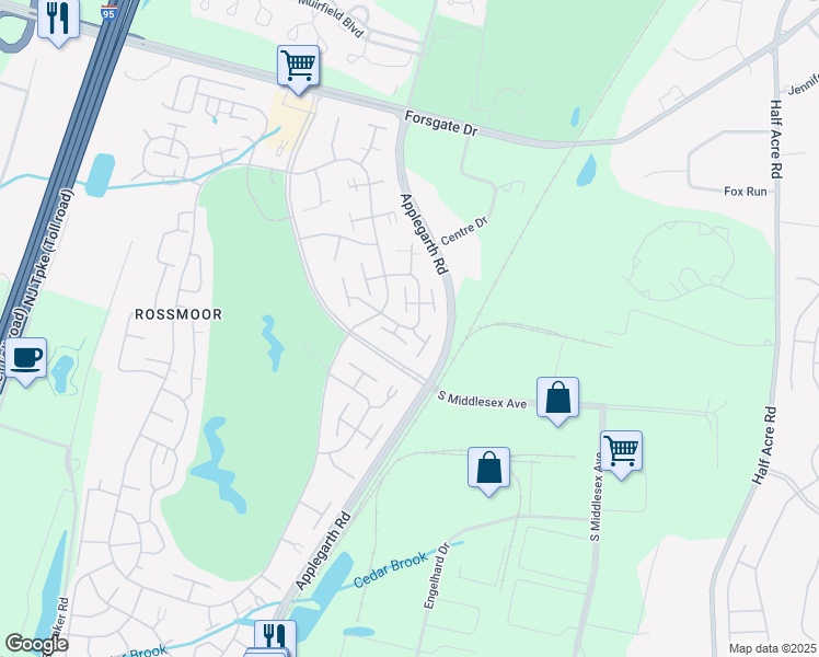 map of restaurants, bars, coffee shops, grocery stores, and more near 144 Providence Way in Monroe Township