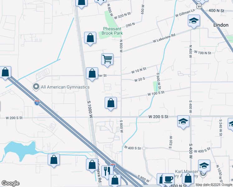 map of restaurants, bars, coffee shops, grocery stores, and more near 86 South 800 West in Lindon