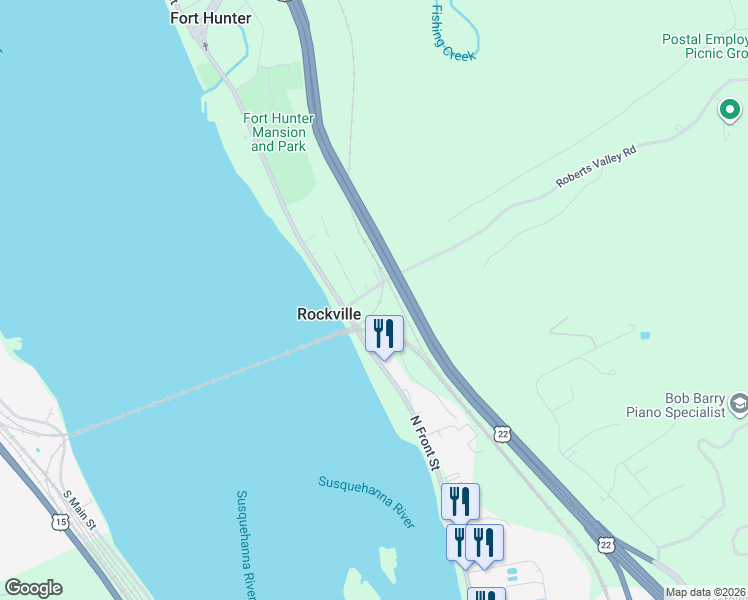 map of restaurants, bars, coffee shops, grocery stores, and more near 130 Roberts Valley Road in Harrisburg