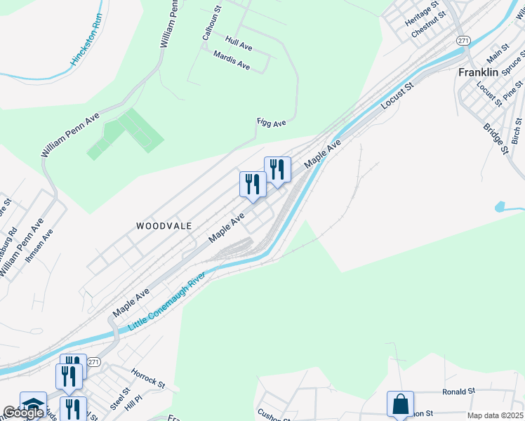 map of restaurants, bars, coffee shops, grocery stores, and more near 637 Iolite Avenue in Johnstown