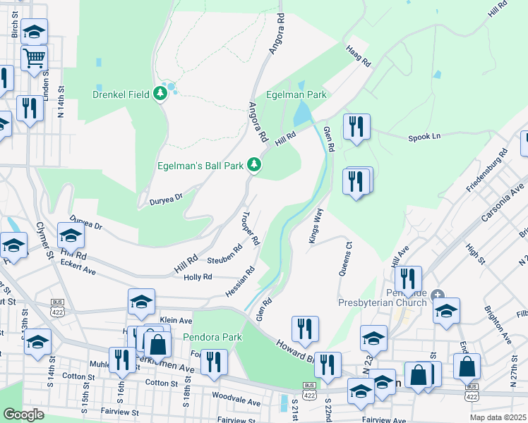 map of restaurants, bars, coffee shops, grocery stores, and more near 2000 Hill Road in Reading