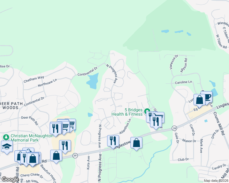 map of restaurants, bars, coffee shops, grocery stores, and more near 20000 Saddle Ridge Drive in Harrisburg