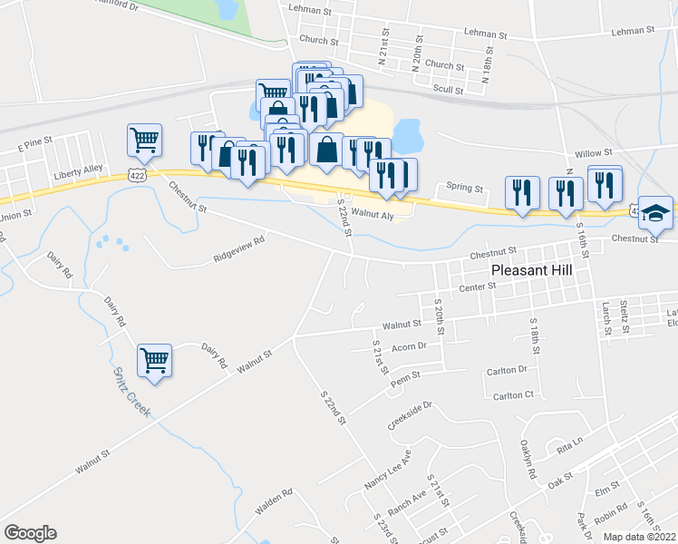 map of restaurants, bars, coffee shops, grocery stores, and more near 119 Millview Court in Lebanon