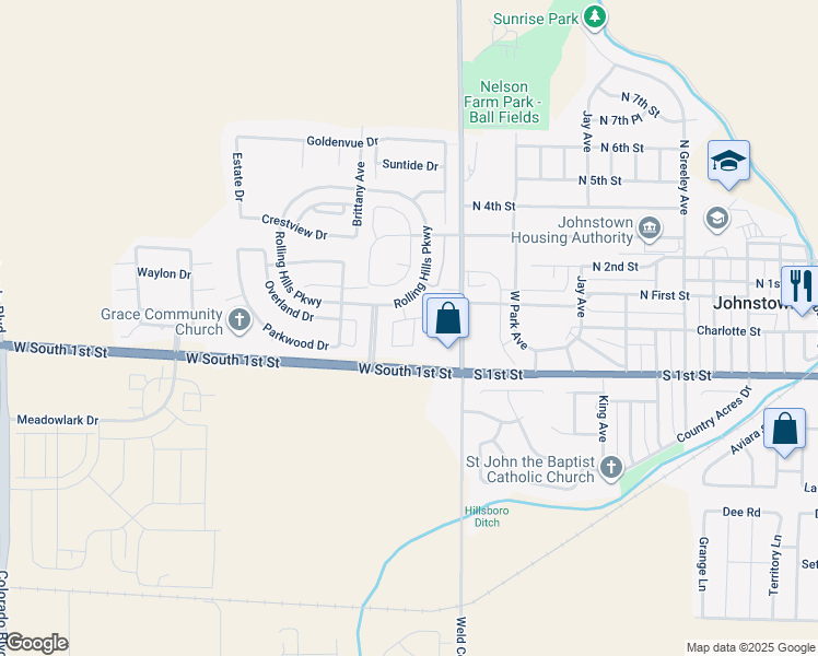 map of restaurants, bars, coffee shops, grocery stores, and more near 56 Victoria Drive in Johnstown
