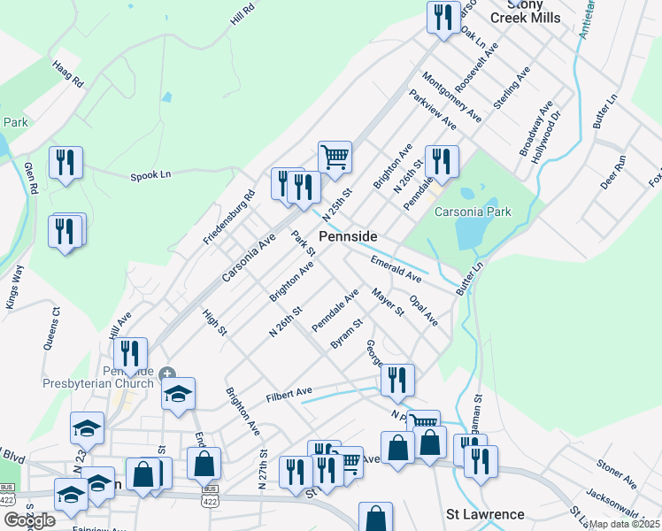 map of restaurants, bars, coffee shops, grocery stores, and more near 102 Mayer Street in Reading