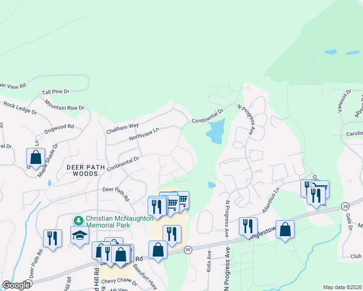 map of restaurants, bars, coffee shops, grocery stores, and more near 2441 Newtown Drive in Harrisburg