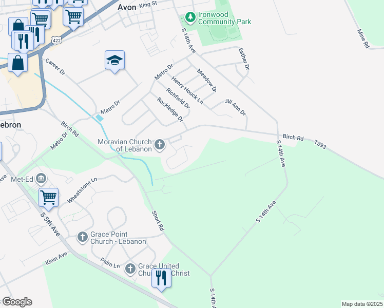map of restaurants, bars, coffee shops, grocery stores, and more near 121 Hearthstone Lane in Lebanon