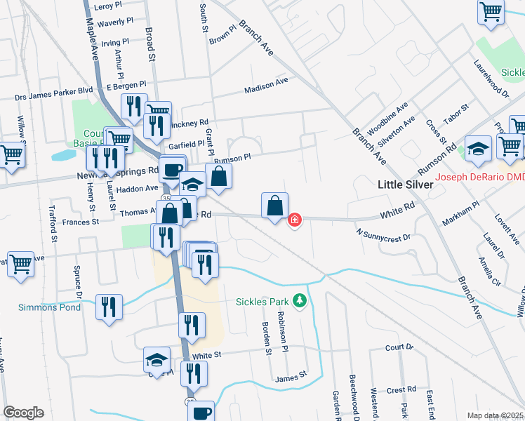 map of restaurants, bars, coffee shops, grocery stores, and more near 137 White Road in Little Silver