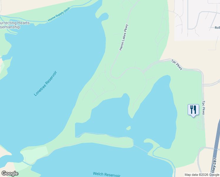 map of restaurants, bars, coffee shops, grocery stores, and more near 2635 Southwind Road in Berthoud