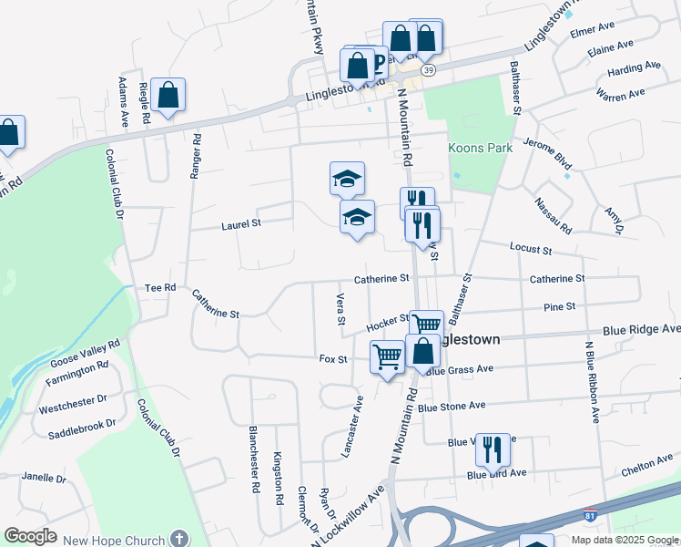 map of restaurants, bars, coffee shops, grocery stores, and more near 5800 Catherine Street in Harrisburg