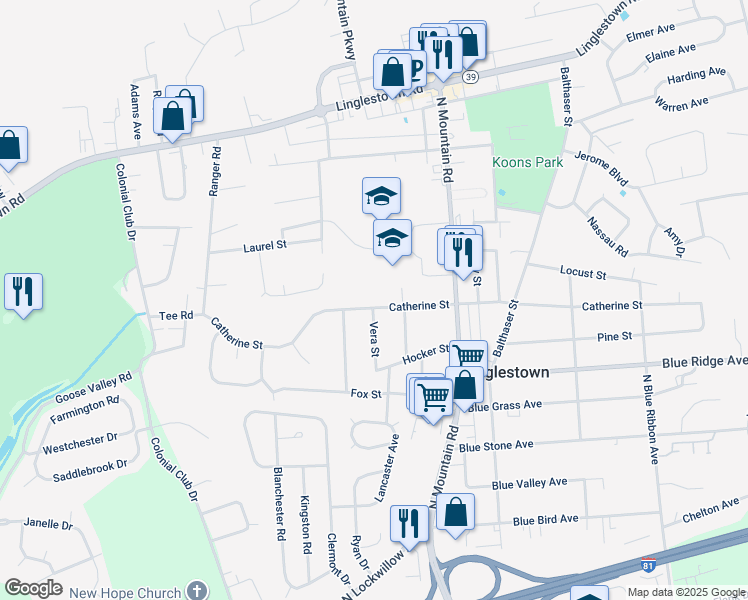 map of restaurants, bars, coffee shops, grocery stores, and more near 5800 Catherine Street in Harrisburg